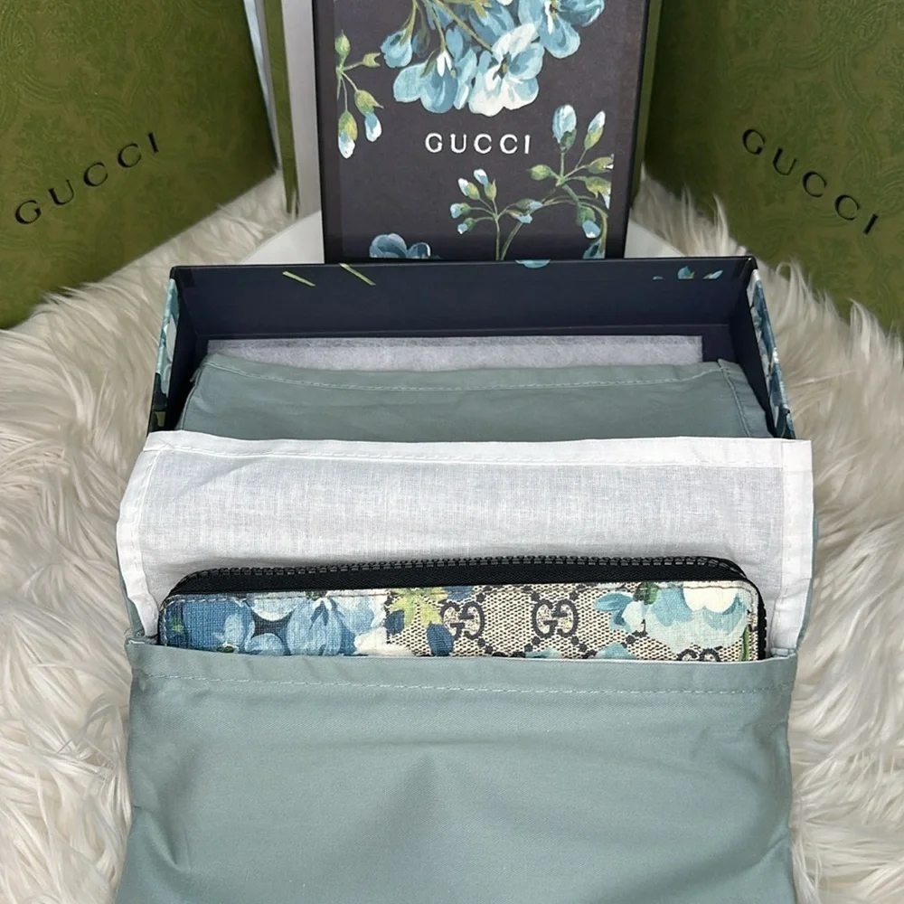 Gucci Supreme GG Monogram with Blue Floral Zippy Wallet - Made in Italy - NWT - Picture 12 of 17